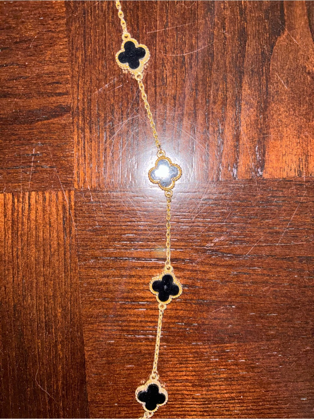 Gold-Tone Black Clover Link Necklace